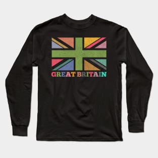 Great Britain / Faded Style Multi-cultural Union Jack Design Long Sleeve T-Shirt